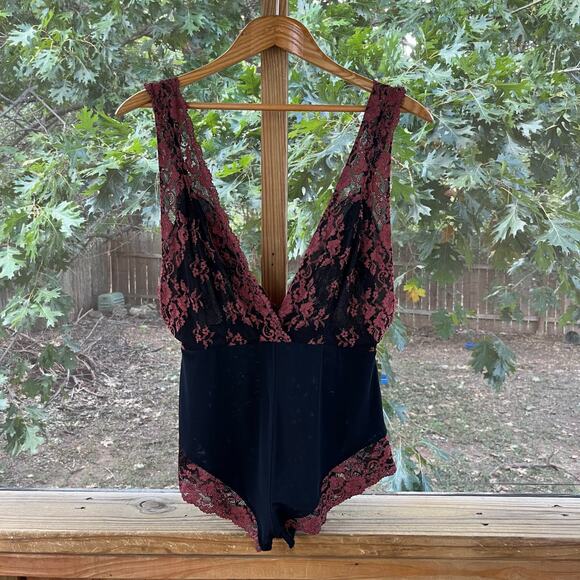 Free People Intimately Black And Brown Lace Bodysuit Size L - Picture 1 of 5